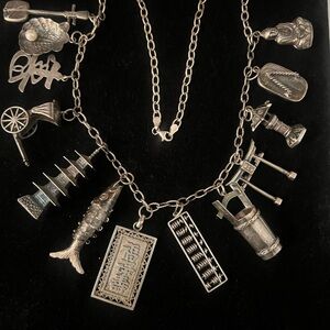 Vintage Sterling Silver Japanese Chunky Charm Necklace